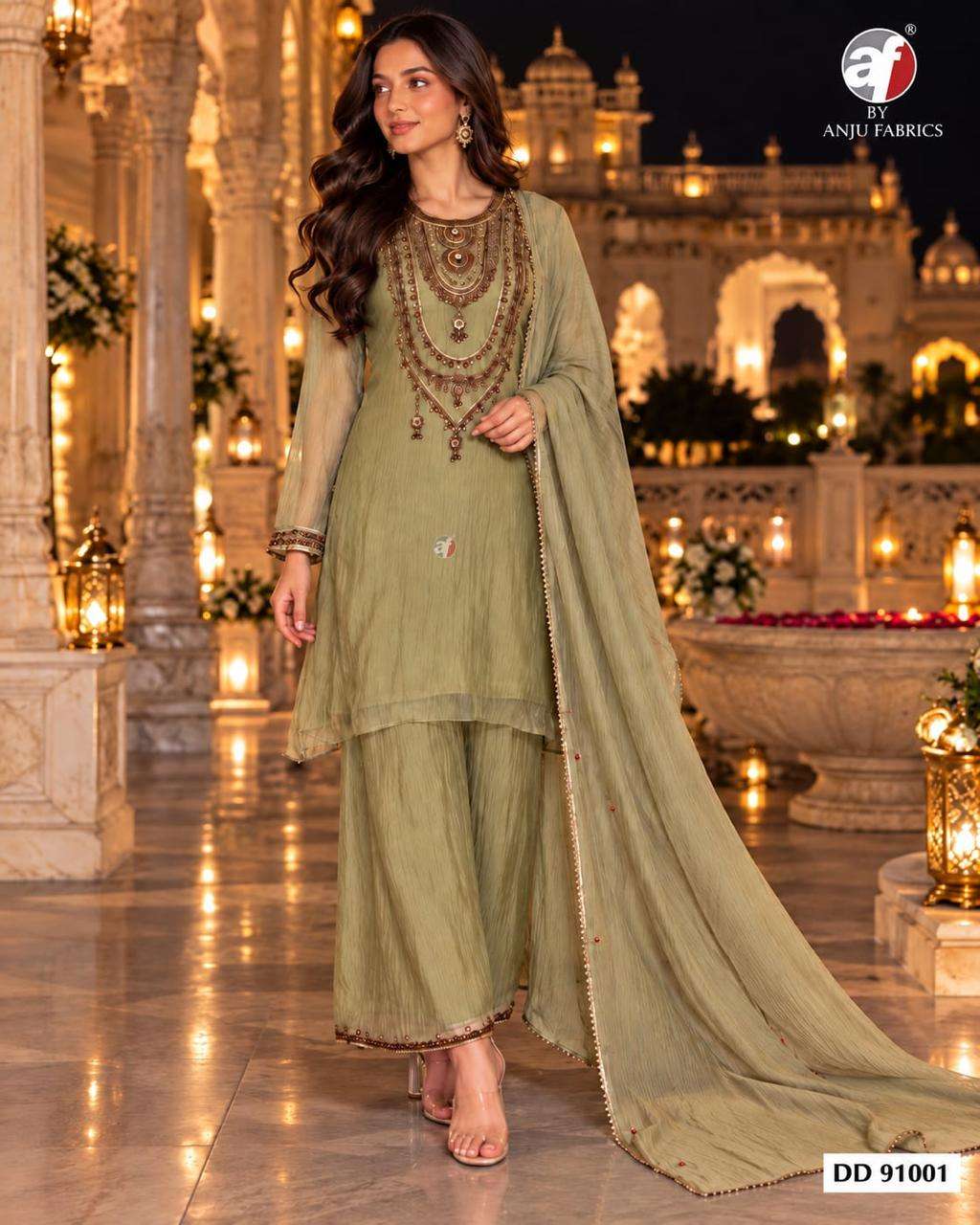 ANJU FABRICS DD 91000 HEAVY SHORT KURTI WIDE PANT WITH DUPATTA FOR CLOTHING PARTY TYPE